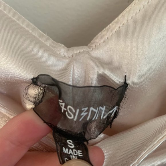 4S13NNA Silky Pearl Champagne White Bodycon Ruched Mini Susanna Dress - Picture 6 of 6